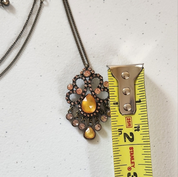 Vintage 90s Brass Tone Ornate Costume Jewelry Pendant Long Necklace Goth Grunge - Picture 3 of 7